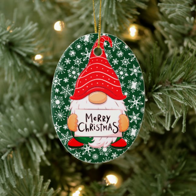 Christmas Gnome personalised Ceramic Ornament (Tree)