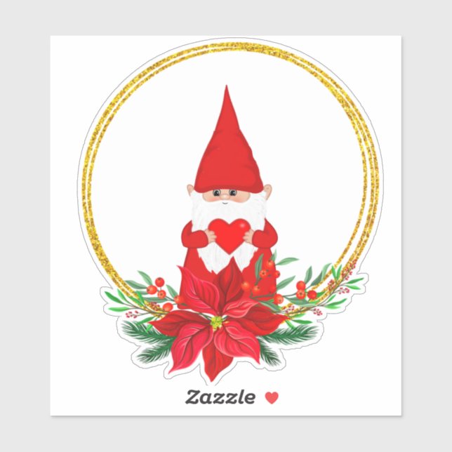 Christmas Gnome & Poinsettia in Golden Circles  (Sheet)