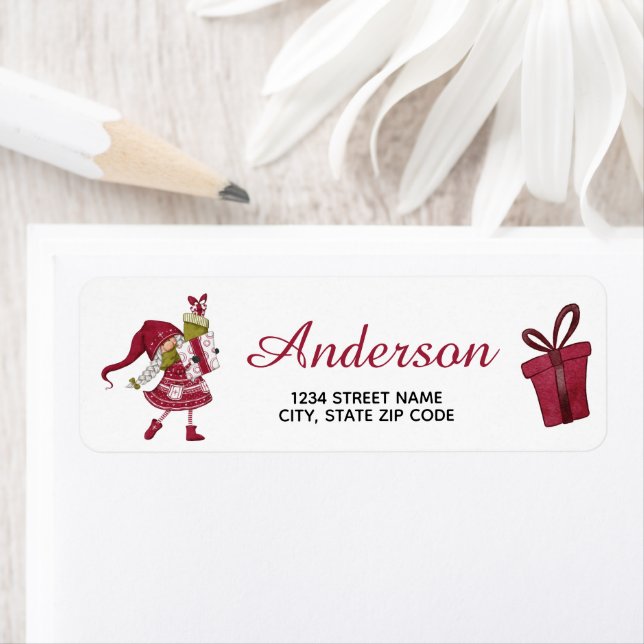 Christmas Gnome Presents Return Address Label (Insitu)