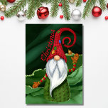 Christmas Gnome Red and Green Gemstone Rustic Glam Holiday Card<br><div class="desc">This beautiful Christmas holiday design features a rustic glam vibe with a gnome standing in front of green gemstones which are something that gnomes watch over in folklore.  Personalise the inside with a custom greeting!</div>