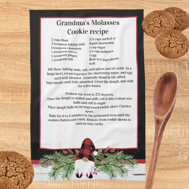 Christmas Gnome Red Black  Plaid Recipe keepsake Tea Towel (Creator Uploaded)