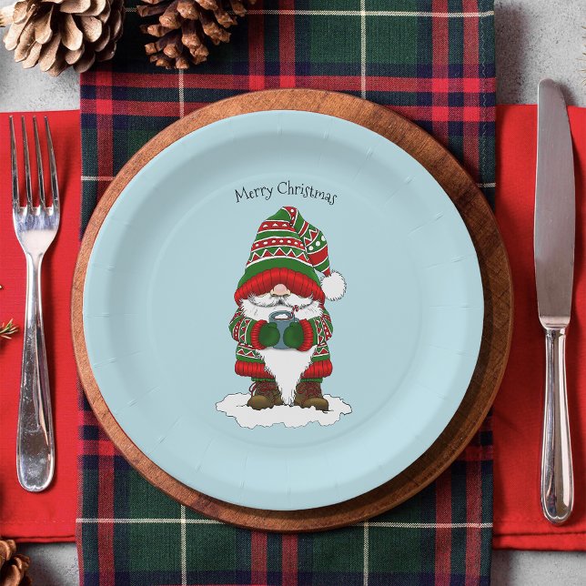 Christmas Gnome Red Green Cute  Paper Plate (Creator Uploaded)