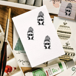 Christmas Gnome Red Green Cute Rubber Stamp