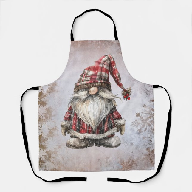 Christmas Gnome Red Plaid Hat Apron (Front)