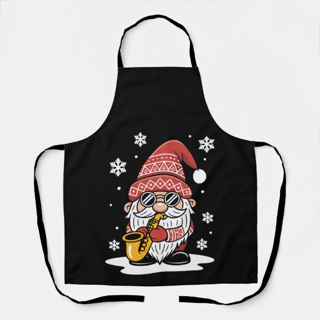 Christmas Gnome Saxophone Sunglasses Snowflake Apron (Front)