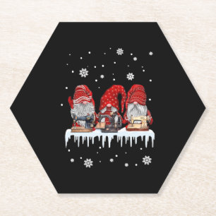 Christmas Gnome Shirt Red Gnomies Sewing Machine F Paper Coaster