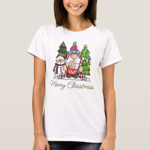 Christmas Gnome Snowman Graphic Print Tee, Holiday T-Shirt