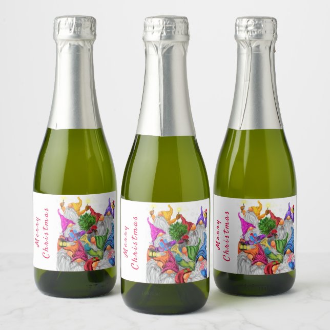 Christmas Gnome Sparkling Wine Labels (Bottles)