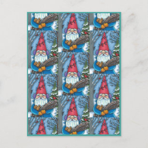 CHRISTMAS GNOME, SQUIRREL, WOODPECKER & CARDINAL HOLIDAY POSTCARD