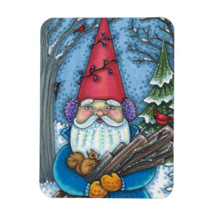 CHRISTMAS GNOME, SQUIRREL, WOODPECKER & CARDINAL MAGNET