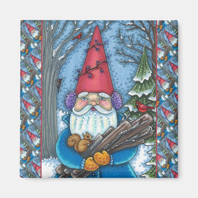 CHRISTMAS GNOME, SQUIRREL, WOODPECKER & CARDINAL MAGNET (Front)