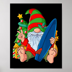 Christmas Gnome Surfing Poster