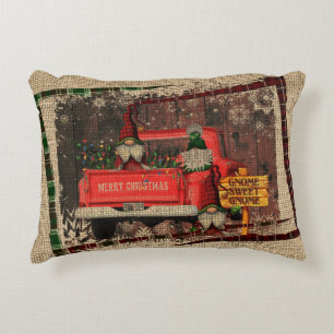 Christmas Gnome Sweet Gnome Red Truck Plaid Rustic Decorative Cushion