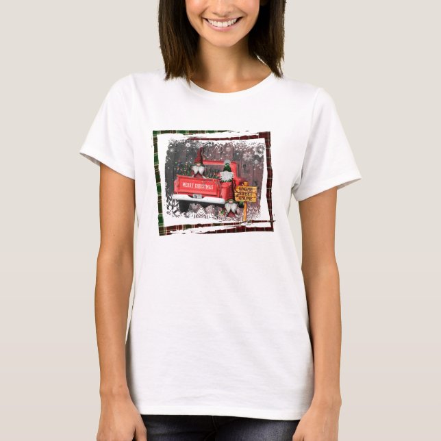 Christmas Gnome Sweet Gnome Red Truck Plaid Rustic T-Shirt (Front)