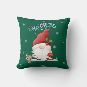 Christmas Gnome, Tiny Reindeer with Merry Christma Cushion