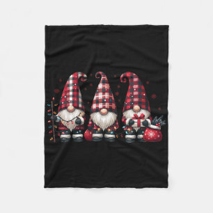 Christmas Gnome Trio Buffalo Check Plaid Hats Xmas Fleece Blanket