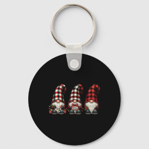 Christmas Gnome Trio Buffalo Check Plaid Hats Xmas Key Ring
