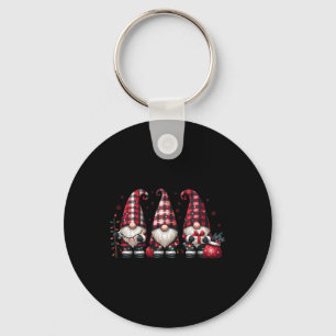 Christmas Gnome Trio Buffalo Check Plaid Hats Xmas Key Ring