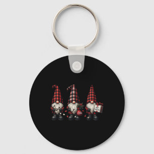 Christmas Gnome Trio Buffalo Check Plaid Hats Xmas Key Ring