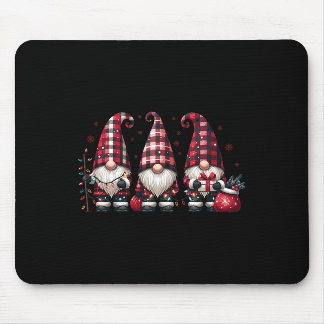 Christmas Gnome Trio Buffalo Check Plaid Hats Xmas Mouse Pad (Front)