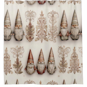 Christmas Gnome Vintage Watercolor Holiday Pattern Shower Curtain