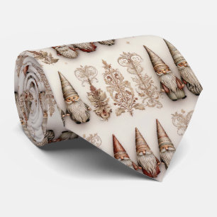 Christmas Gnome Vintage Watercolor Holiday Pattern Tie
