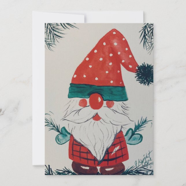 Christmas Gnome Watercolor Card (Front)