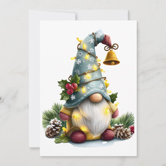 Christmas Gnome - Whimsical Gnome with Lights Holiday Card (Front)