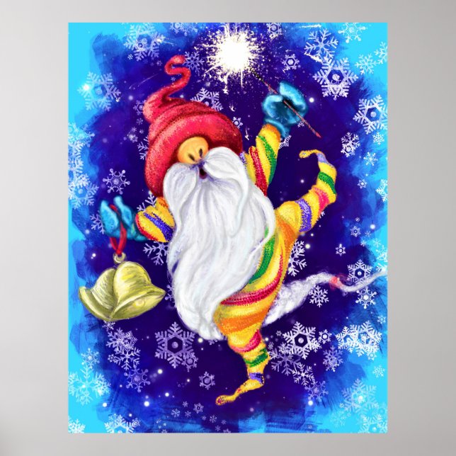 Christmas Gnome with Bells Poster - Painting (Front)