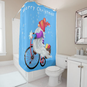 Christmas Gnome with Bike and Gift Shower Curtain