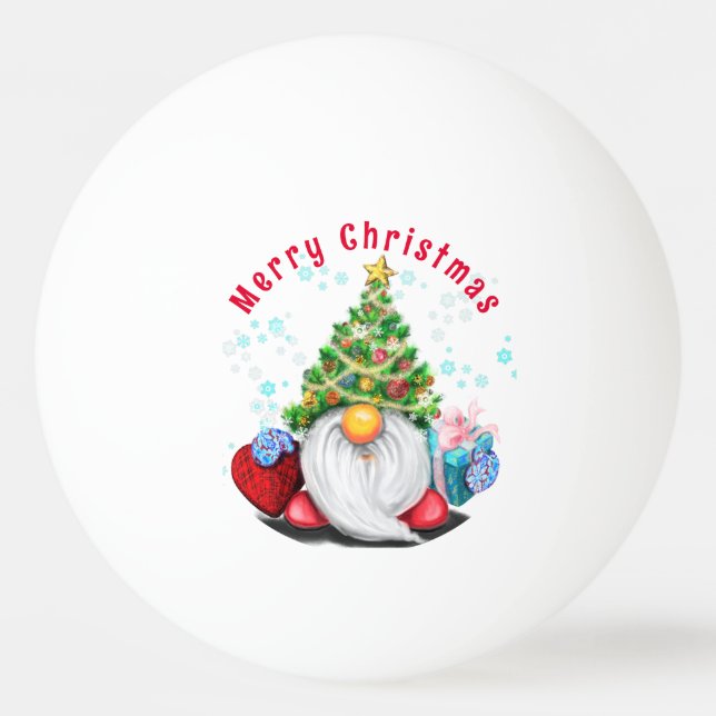 Christmas Gnome with Gift Ping Pong Ball (Front)