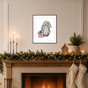 Christmas Gnome with Gift Poster