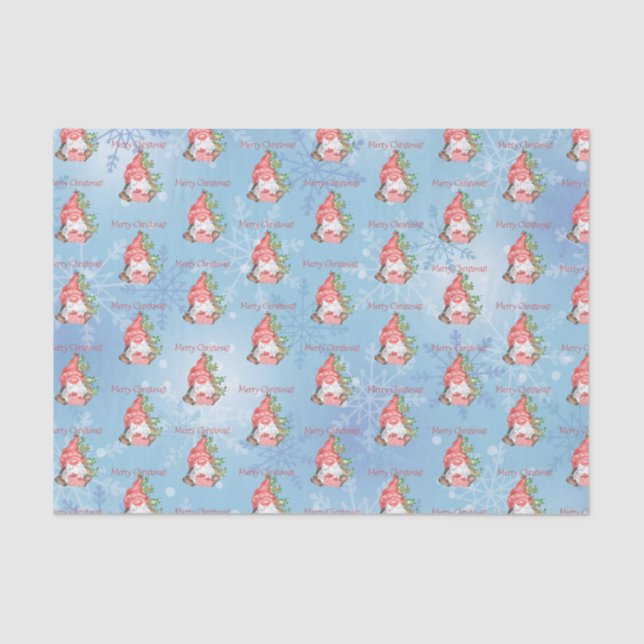 Christmas Gnome with Presents Tree Personalised  Tissue Paper (Front)