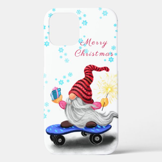 Christmas Gnome with Skateboard iPhone Case (Back)