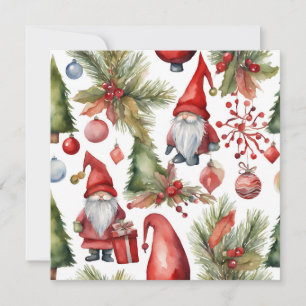Christmas Gnomes and Ornaments Watercolor  Holiday Card