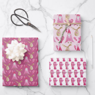 Christmas Gnomes And Reindeers With Gloves Wrapping Paper Sheet