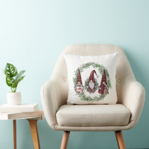 Christmas Gnomes and Wreath  Cushion