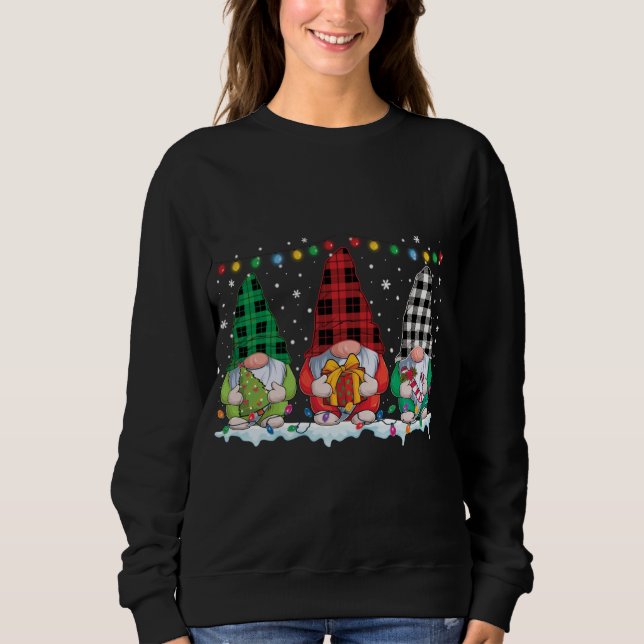 Christmas Gnomes Buffalo Plaid Red White Green Xma Sweatshirt (Front)