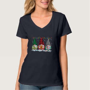 Christmas Gnomes Buffalo Plaid Red White Green Xma T-Shirt