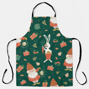 Christmas Gnomes, Bunny Holiday Pattern. Apron