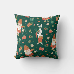 Christmas Gnomes, Bunny Holiday Pattern. Cushion
