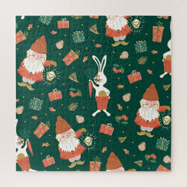 Christmas Gnomes, Bunny Holiday Pattern. Jigsaw Puzzle (Vertical)