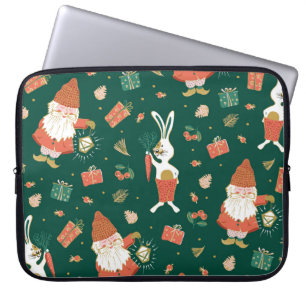 Christmas Gnomes, Bunny Holiday Pattern. Laptop Sleeve