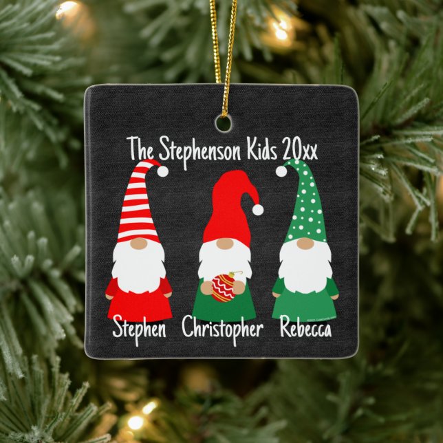 Christmas Gnomes Cute Family 3 Kids Holiday  Ceramic Ornament (Tree)