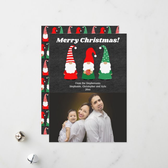 Christmas Gnomes Cute Holiday Photo Card (Front/Back In Situ)