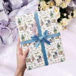 Christmas gnomes farmhouse home scandi wrapping paper<br><div class="desc">White background with a traditional Scandinavian style Christmas farmhouse decor,  gnomes,  wood logs, pine trees.</div>