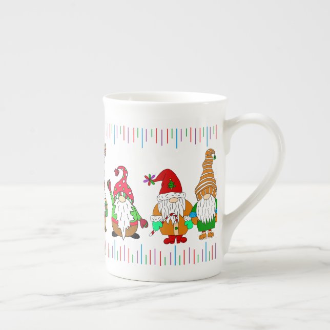 Christmas Gnomes Festive Bone China Mug (Right)
