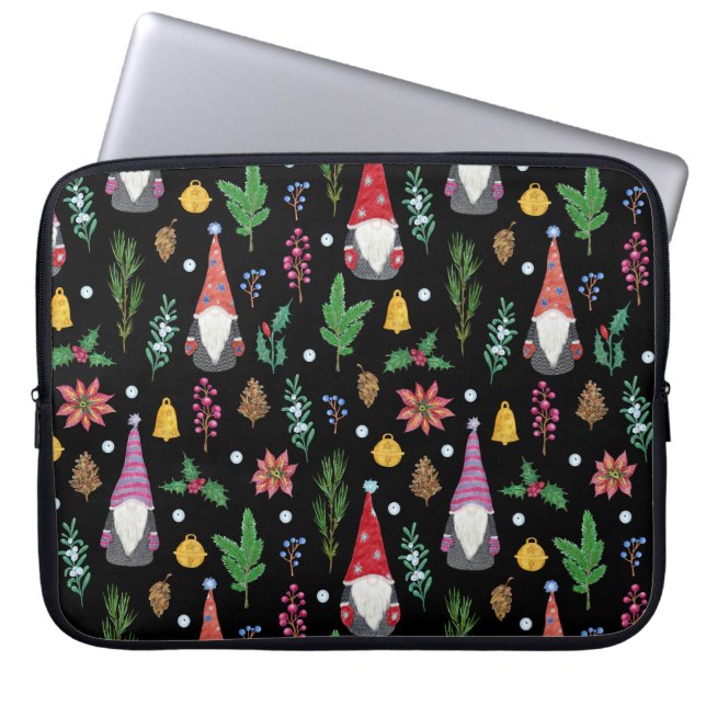 Christmas Gnomes: Festive Seamless Pattern Laptop Sleeve (Front)