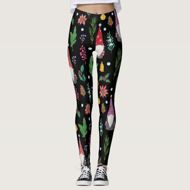 Christmas Gnomes: Festive Seamless Pattern Leggings (Front)