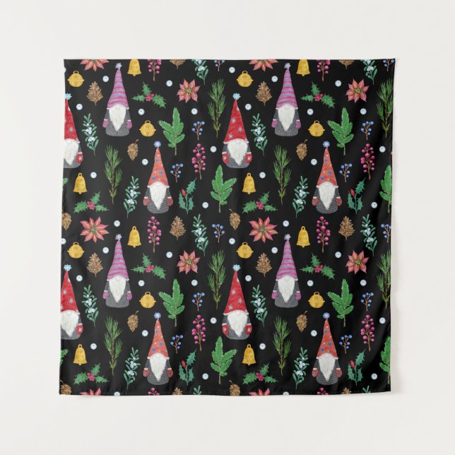Christmas Gnomes: Festive Seamless Pattern Tapestry (Front)